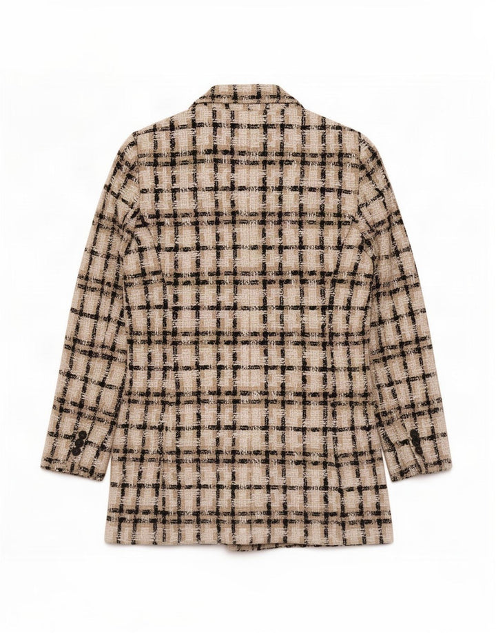 Giacca blazer doppiopetto da donna Zara UK 12 Acrilico a quadri beige medio