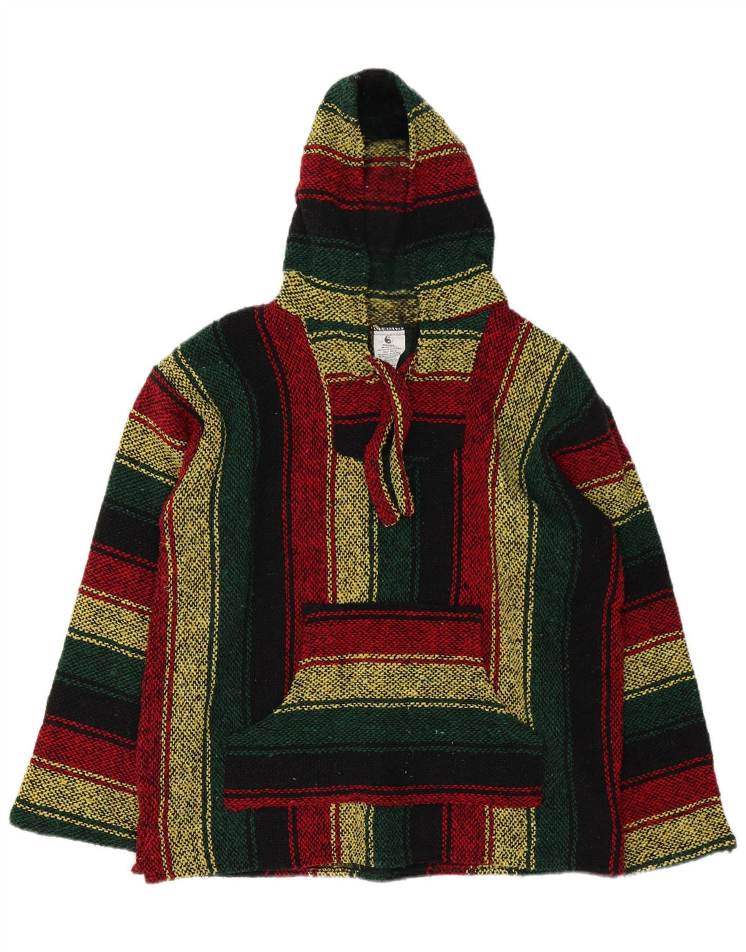 Maglione vintage da uomo messicano con cappuccio a righe multicolori