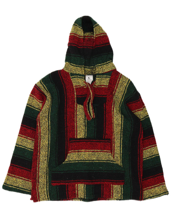 Maglione vintage da uomo messicano con cappuccio a righe multicolori