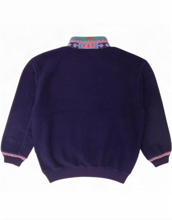 Silvy Maglione da uomo in pile con collo abbottonato grande blu navy in cotone color block