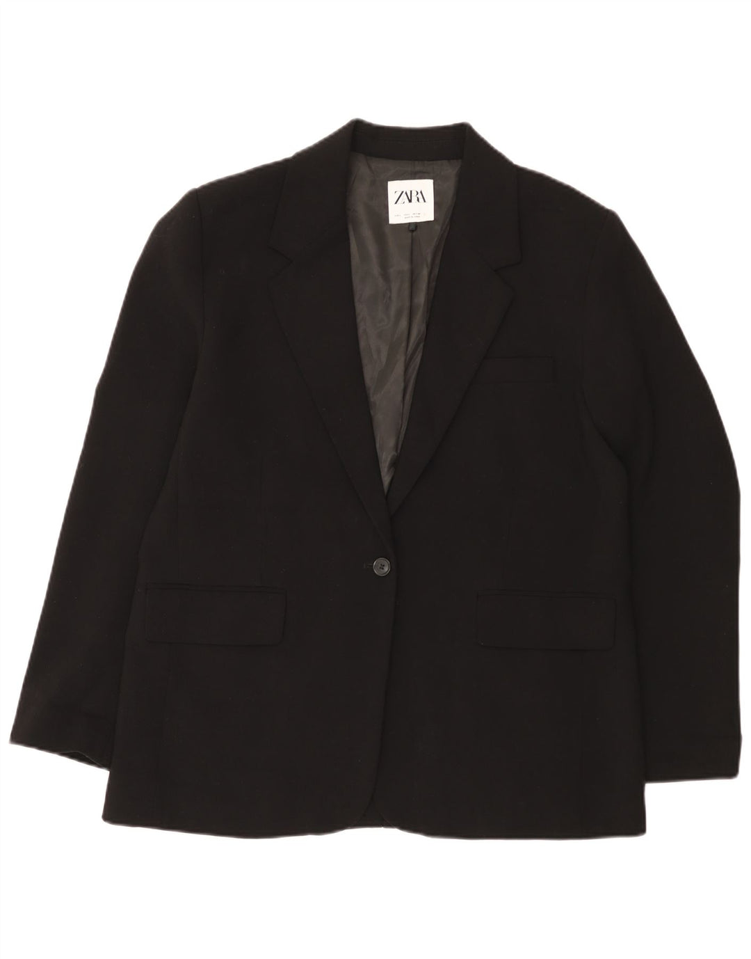 Giacca blazer a 1 bottone da donna Zara UK 16 grande poliestere nero