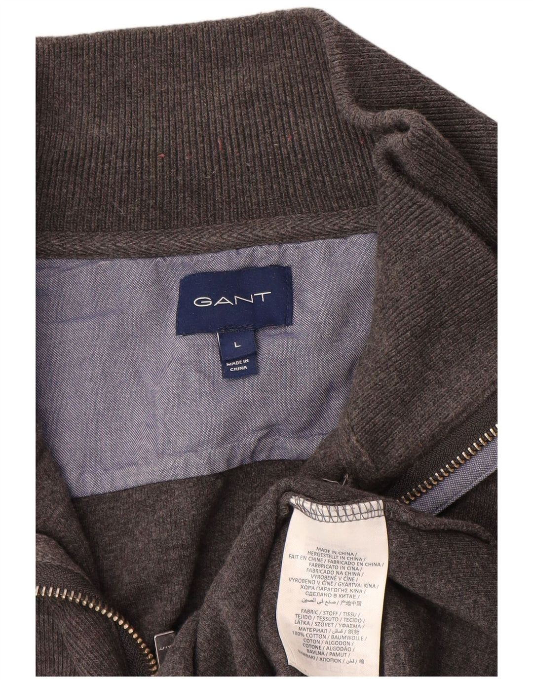GANT Felpa da uomo con collo con zip, maglione grande, cotone grigio