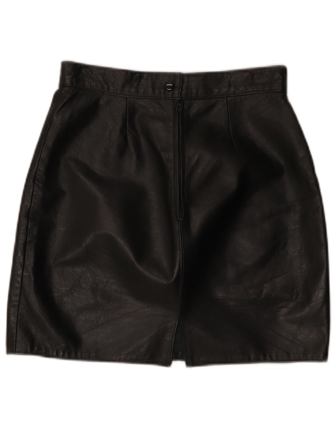 Mini gonna in pelle vintage da donna IT 44 media W26 in pelle nera