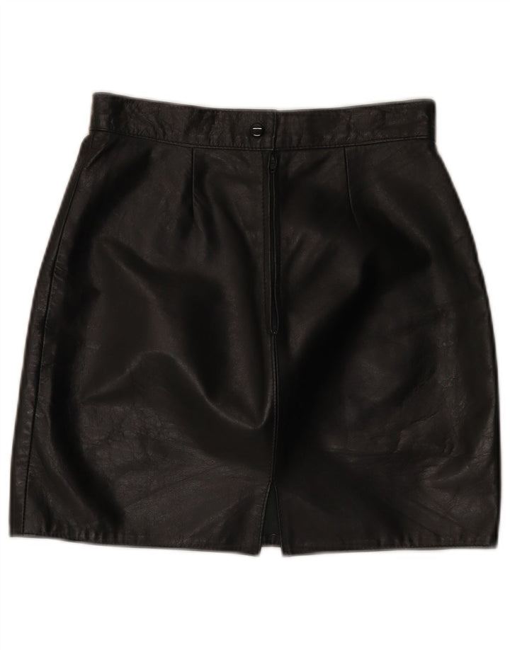Mini gonna in pelle vintage da donna IT 44 media W26 in pelle nera