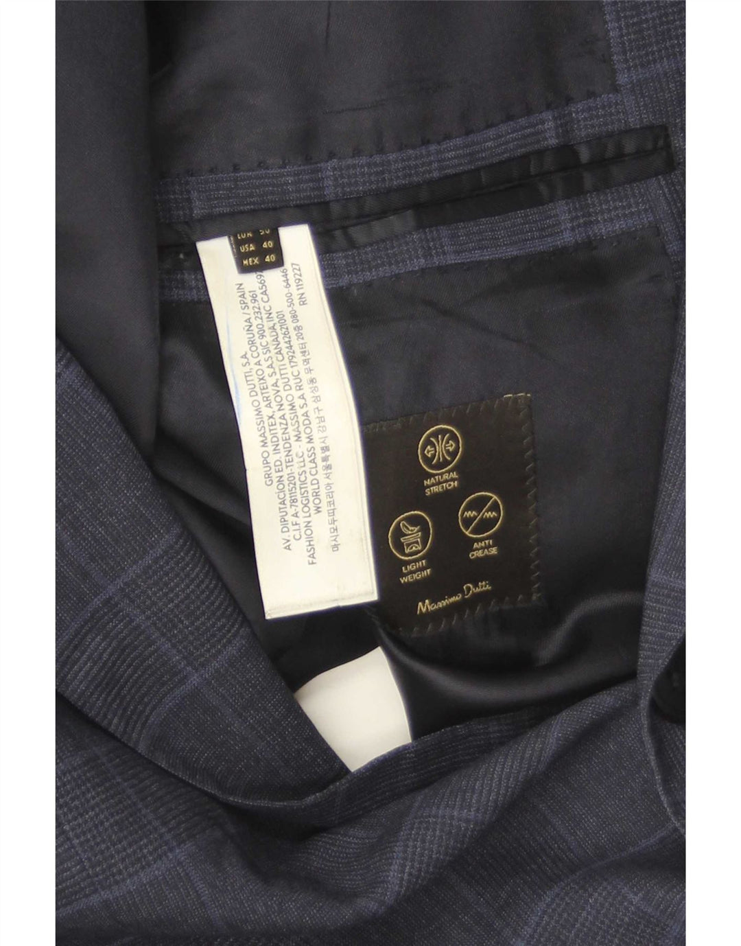 Giacca blazer da uomo a 2 bottoni Massimo Dutti EU 40 lana media a quadri blu navy
