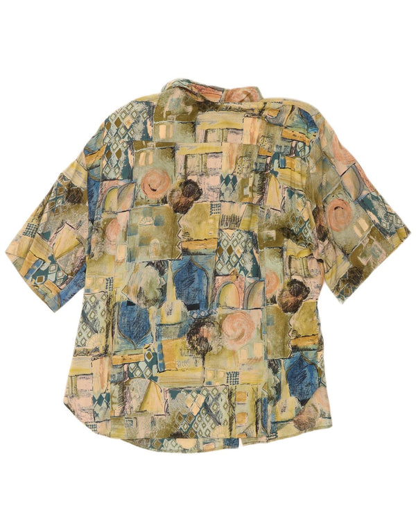 Camicia vintage da donna a maniche corte UK 18 XL viscosa patchwork verde