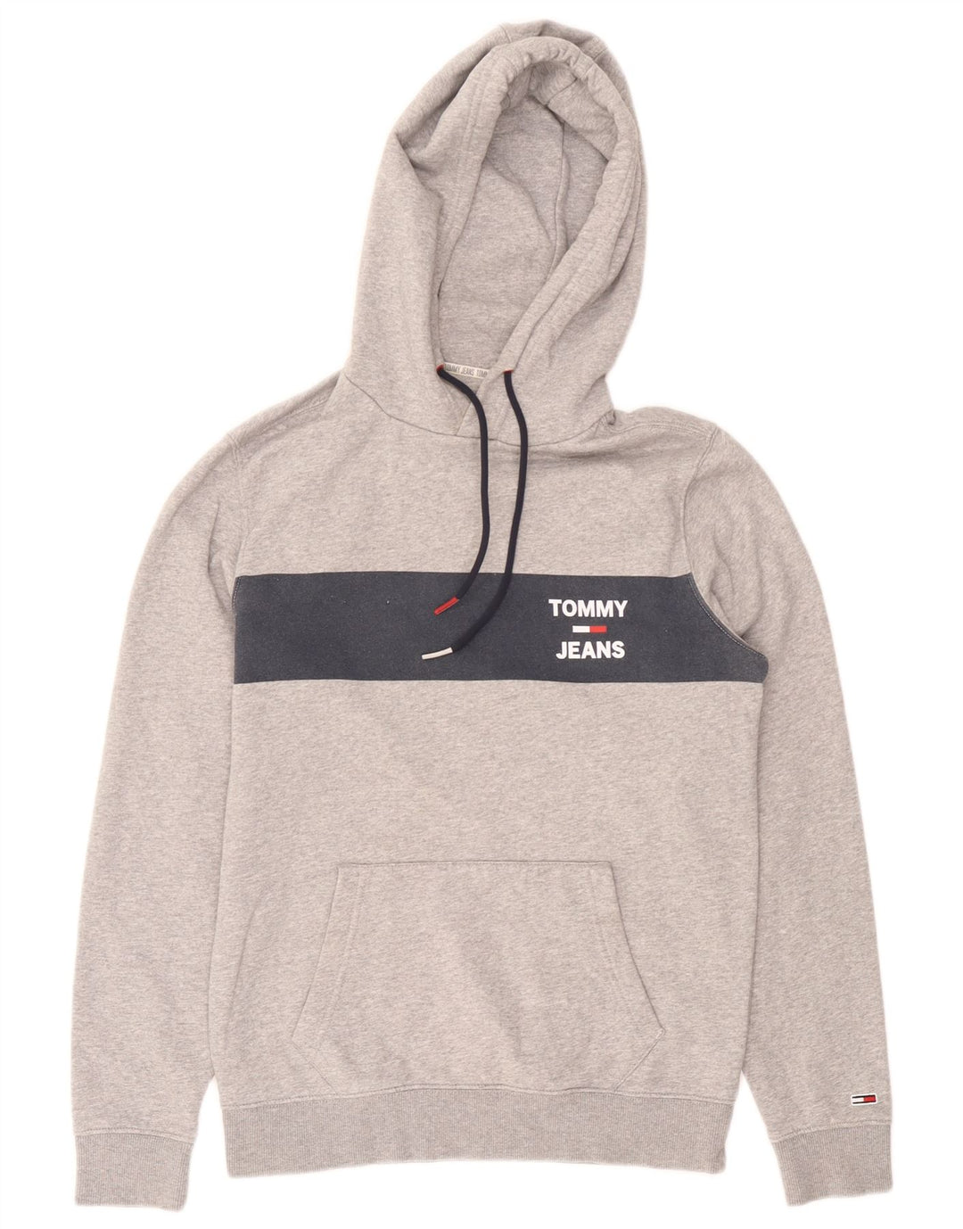 Maglione con cappuccio grafico da uomo Tommy Hilfiger piccolo in cotone color block grigio