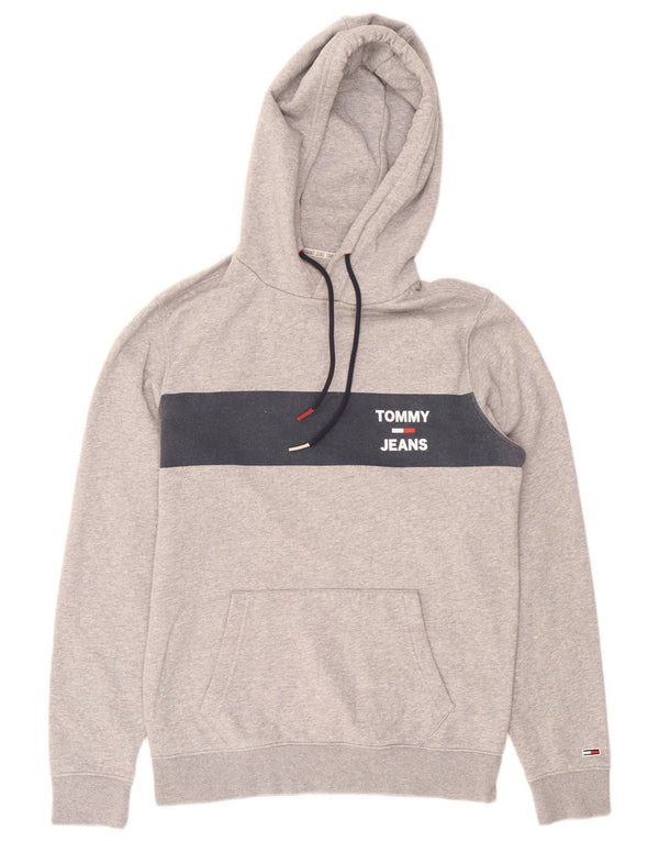 Maglione con cappuccio grafico da uomo Tommy Hilfiger piccolo in cotone color block grigio