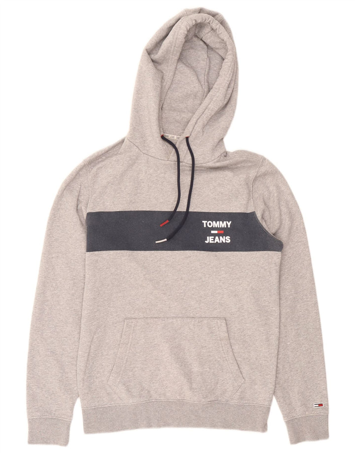 Maglione con cappuccio grafico da uomo Tommy Hilfiger piccolo in cotone color block grigio