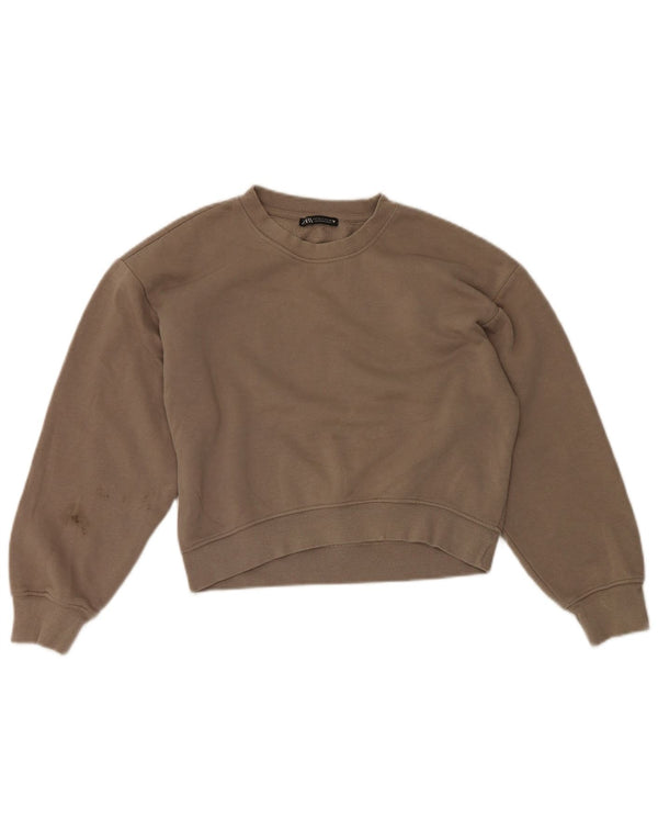 Felpa corta da donna Zara, vestibilità comoda, taglia UK 8, piccola, in cotone marrone