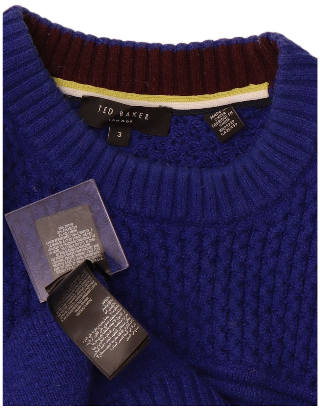 TED BAKER Maglione maglione girocollo da uomo taglia 3 cotone blu medio