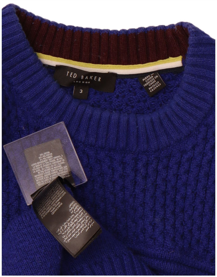 TED BAKER Maglione maglione girocollo da uomo taglia 3 cotone blu medio