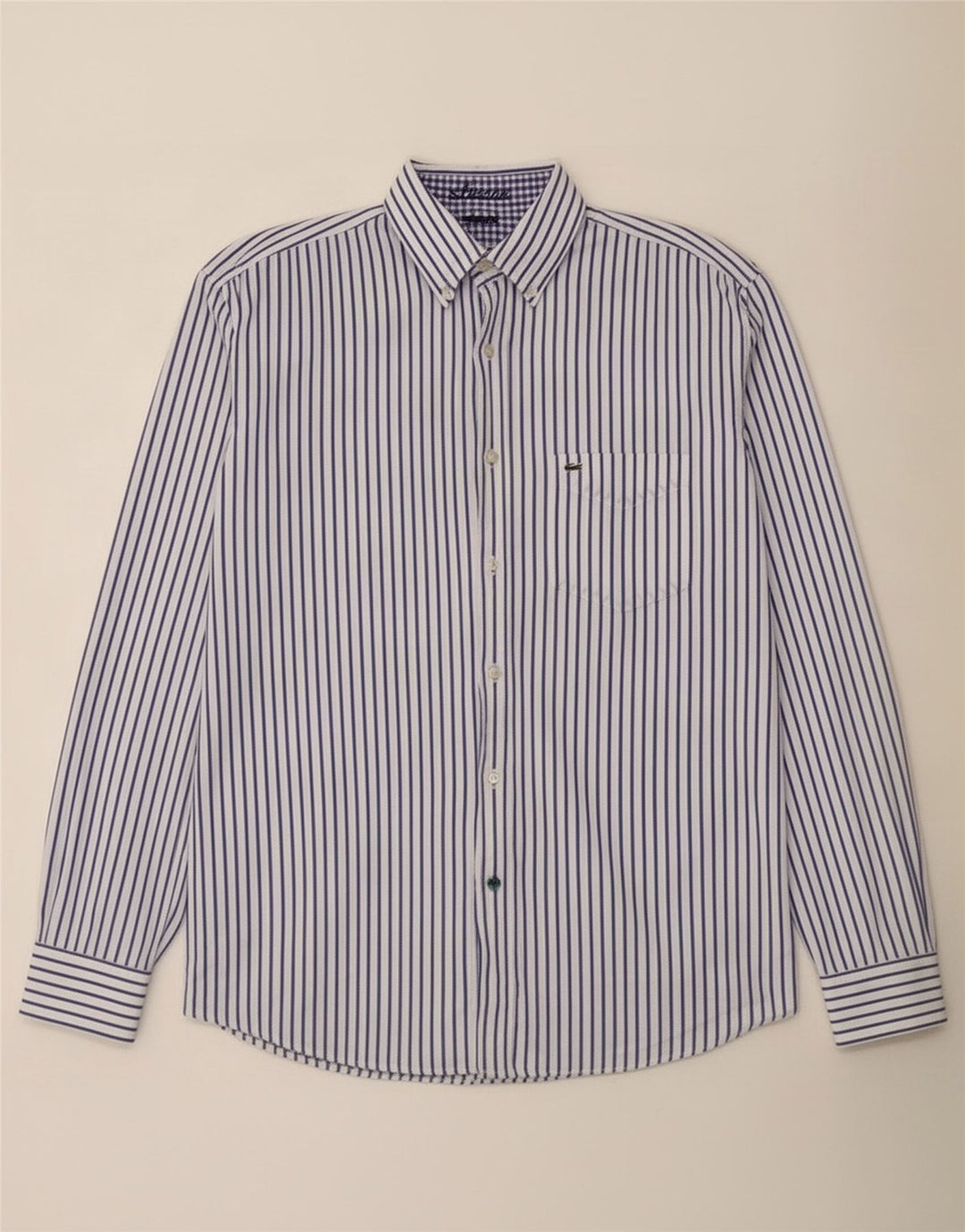 Camicia da uomo Lacoste taglia 42 grande cotone gessato bianco