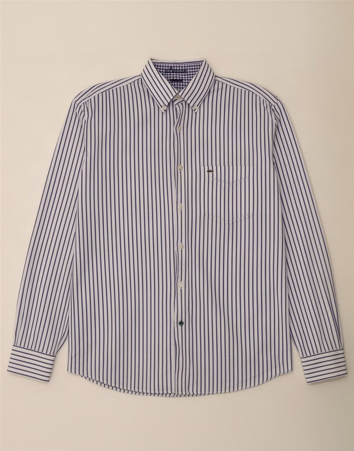 Camicia da uomo Lacoste taglia 42 grande cotone gessato bianco