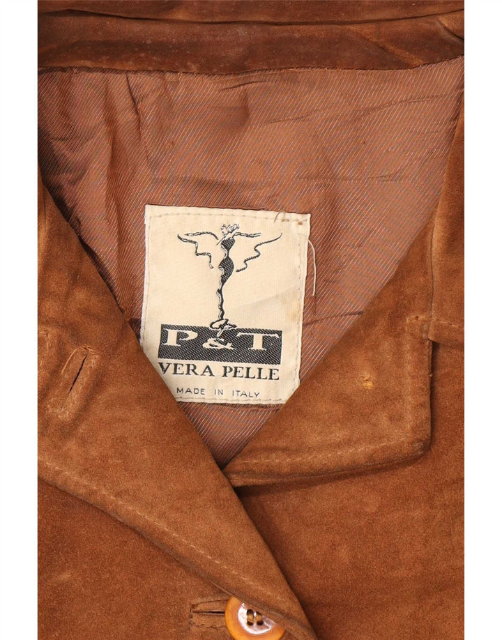 Giacca vintage in pelle scamosciata da donna IT 44 in pelle beige media