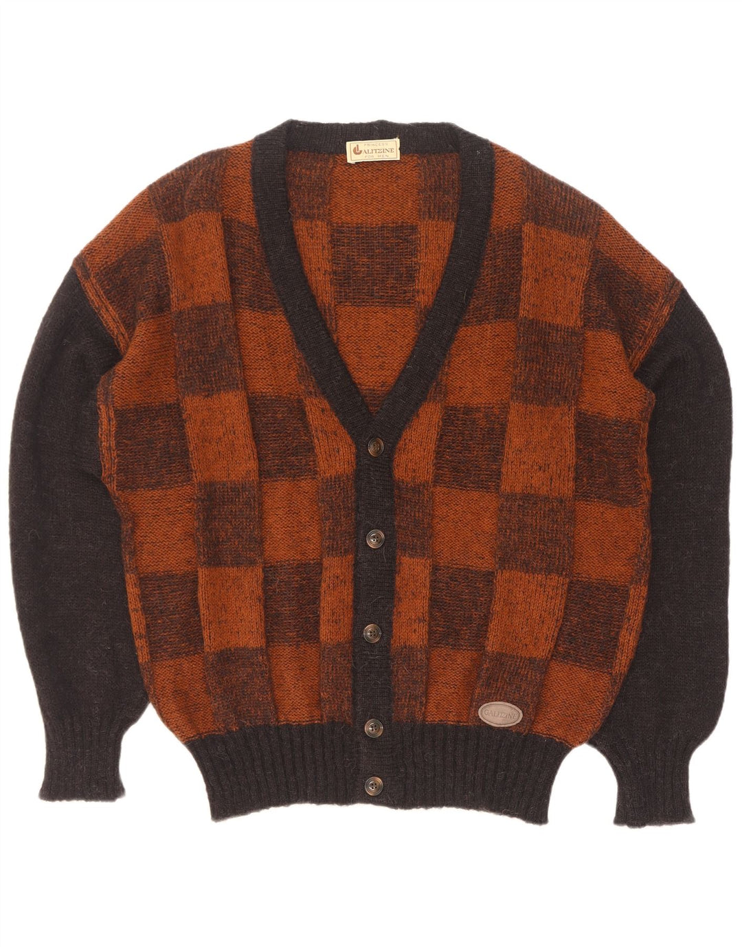 Maglione cardigan da uomo vintage grande marrone geometrico