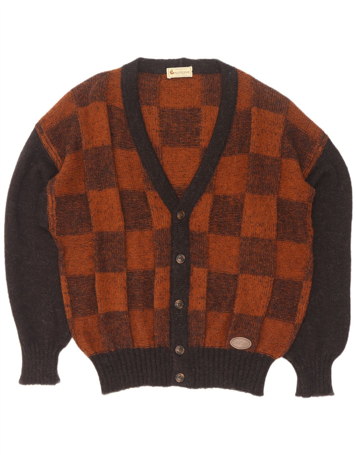 Maglione cardigan da uomo vintage grande marrone geometrico
