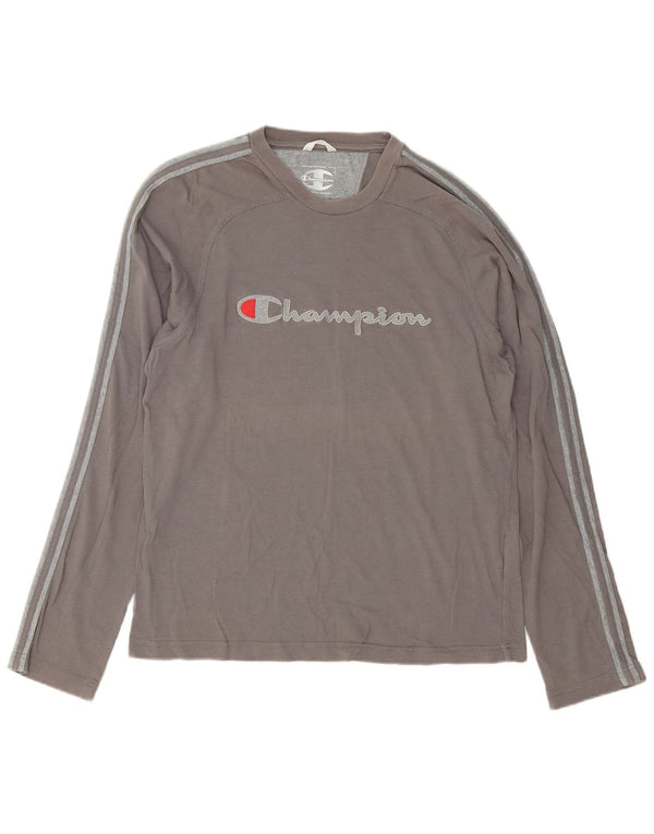 Champion Top grafico da uomo a maniche lunghe in cotone grigio medio