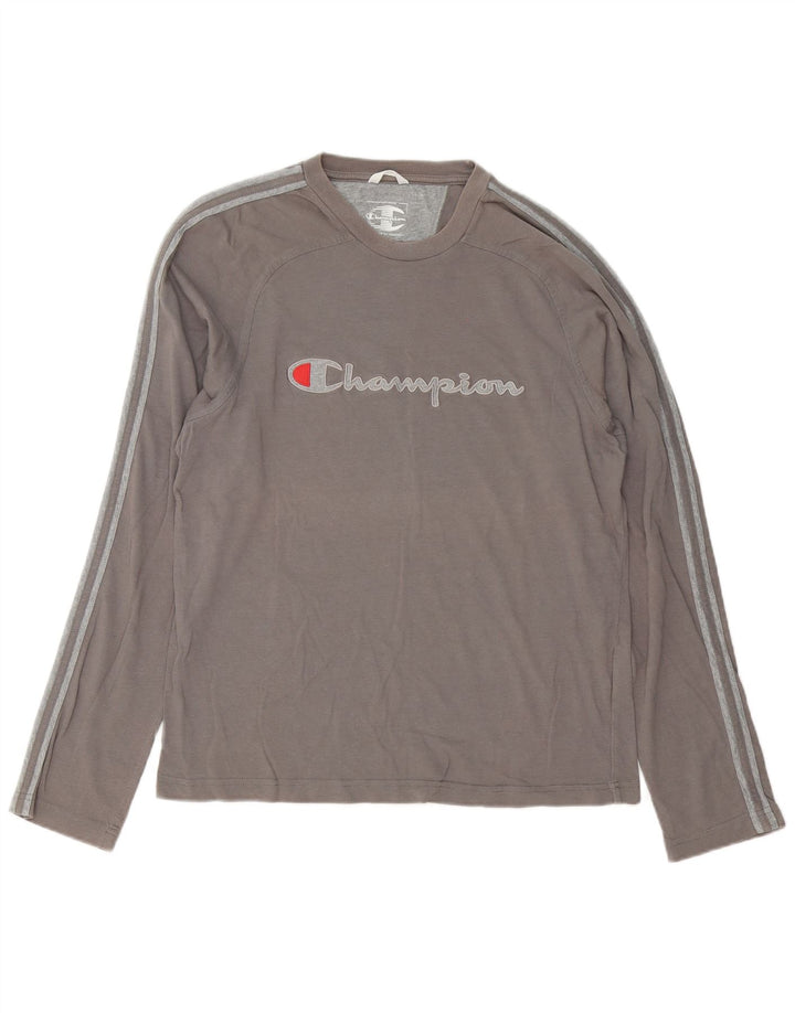 Champion Top grafico da uomo a maniche lunghe in cotone grigio medio