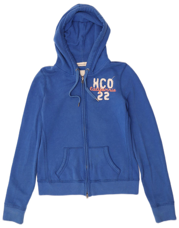 Felpa con cappuccio e zip grafica Hollister da donna UK 12 Cotone blu medio