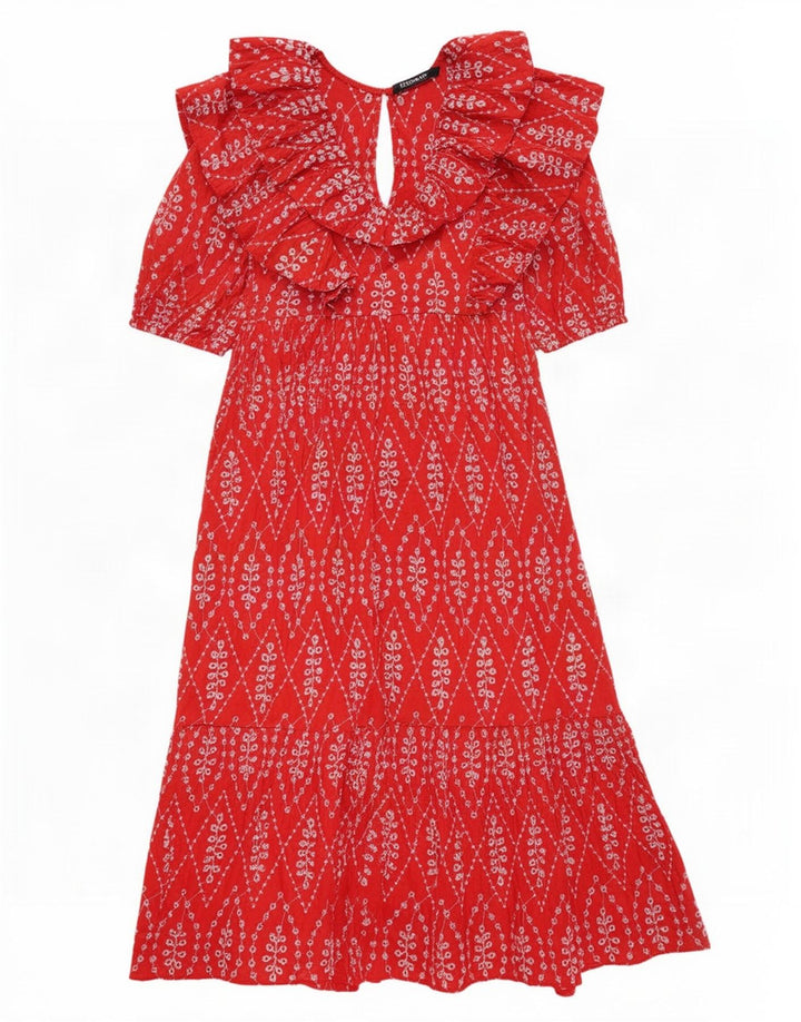 Abito a strati a mezza manica con motivo astratto da donna Zara UK 10 piccolo rosso