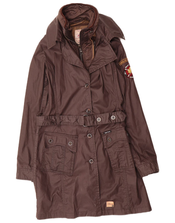 Trench da donna in cotone cerato con grafica KHUJO UK 12 Marrone medio