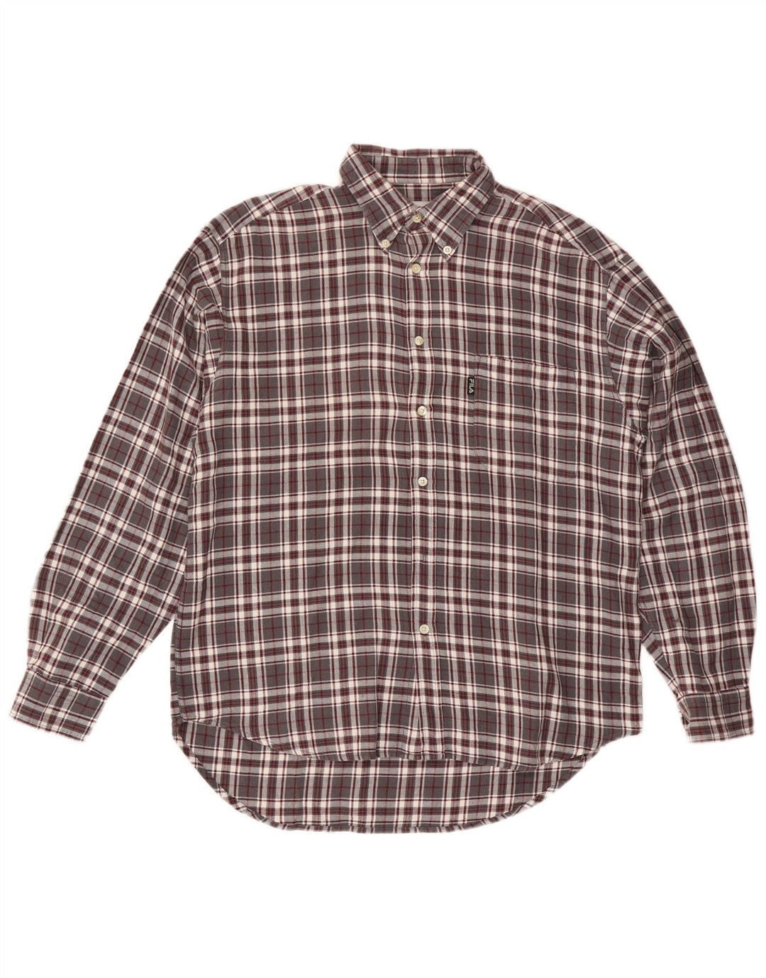 Camicia Fila da uomo in flanella di cotone a quadri grigio medio