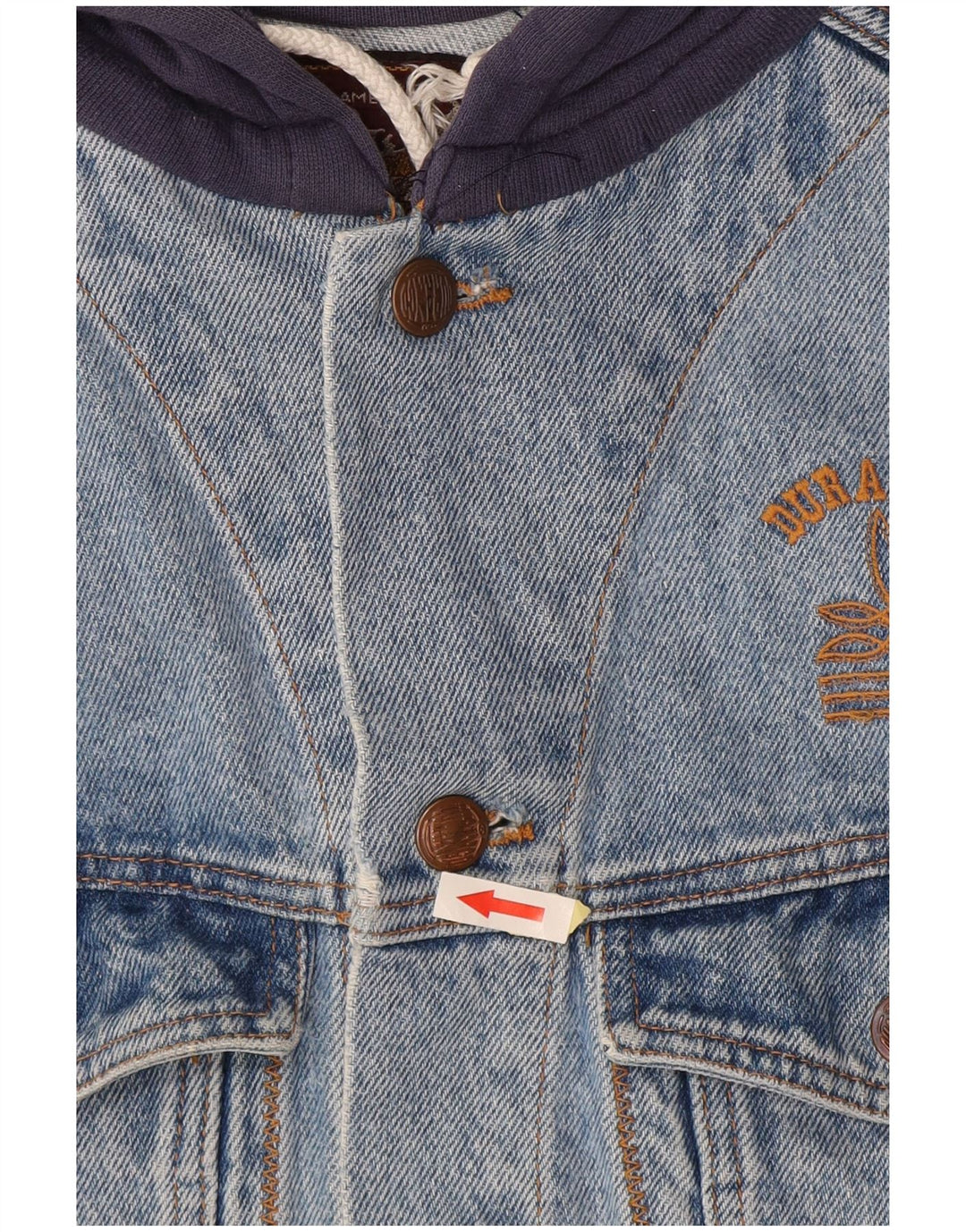 Giacca di jeans con cappuccio da uomo DURANGO UK 40 Large Blu Colourblock Cotton