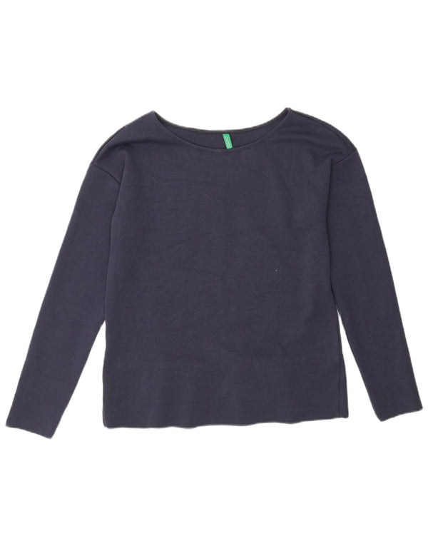 Benetton Top da donna a maniche lunghe UK 10 Small Blu Navy