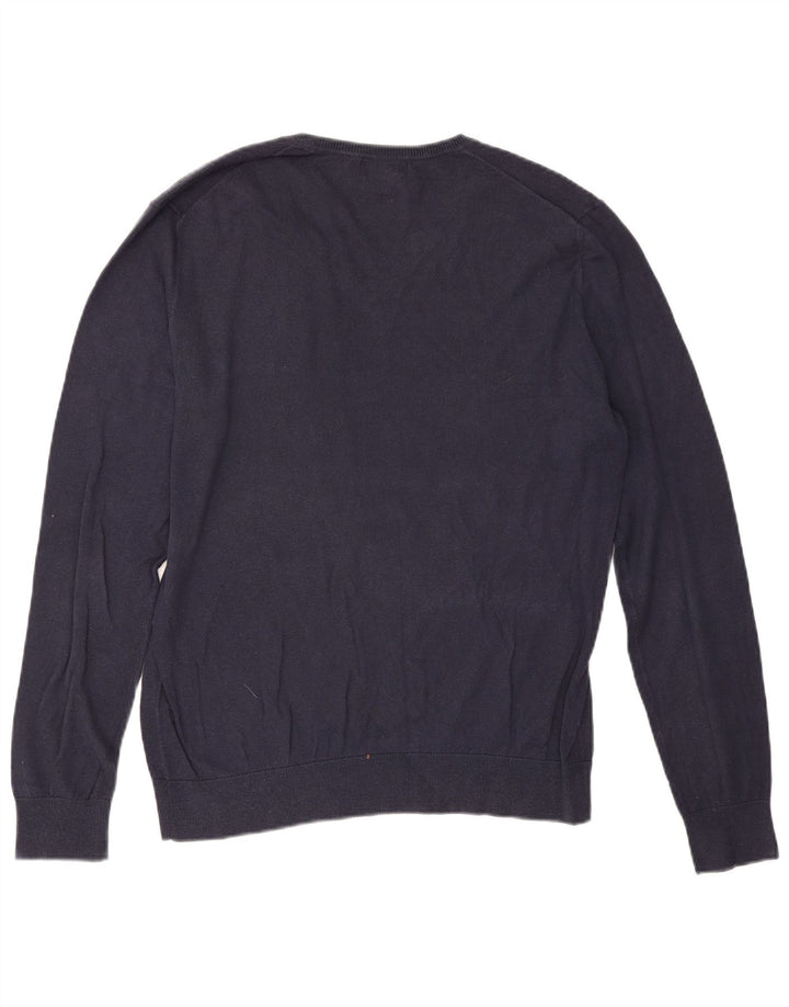 Maglione Zara da uomo con scollo a V grande in cotone blu navy