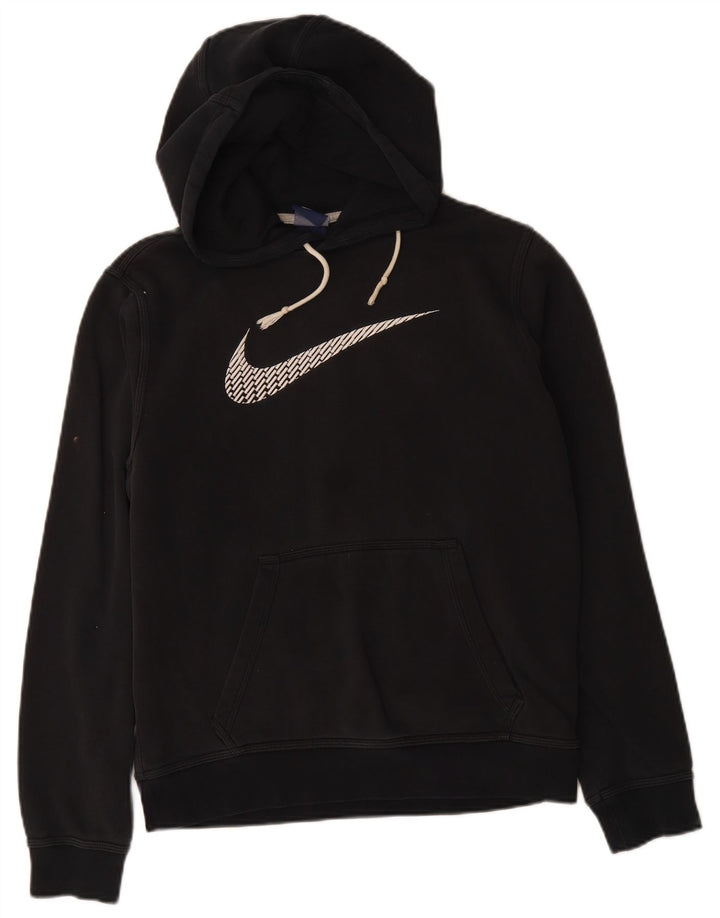 NIKE Mens Graphic Hoodie Jumper Small Black Cotton