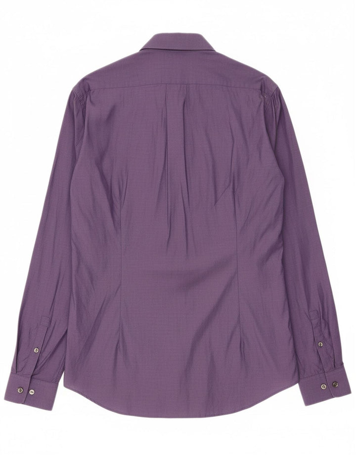 CALVIN KLEIN Mens Slim Fit Shirt Large Purple Cotton