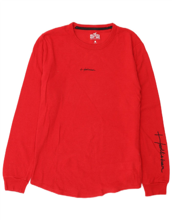 Top Hollister da uomo con grafica regolare a maniche lunghe in cotone rosso