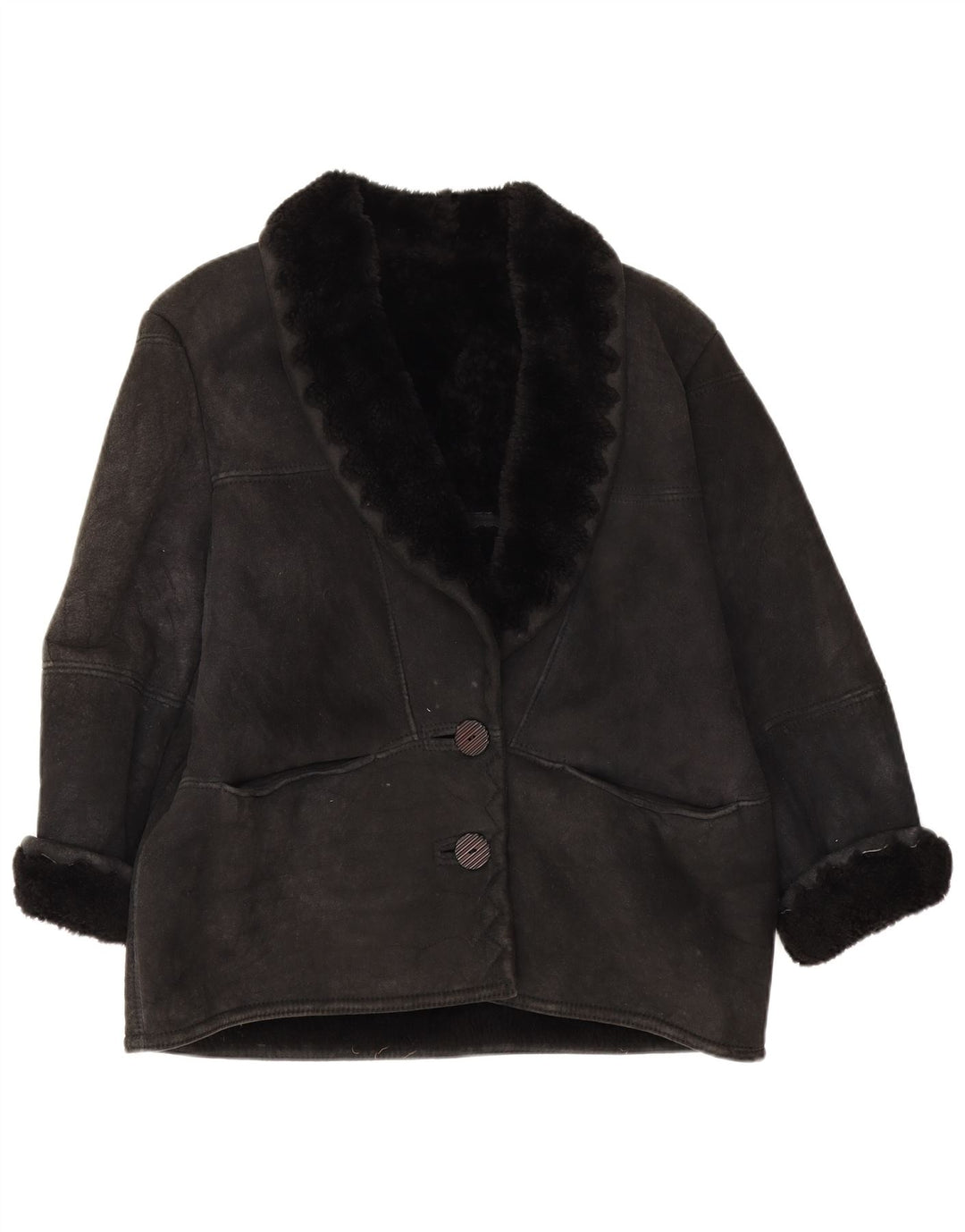 Giacca in shearling vintage da donna IT 44 Shearling medio nero