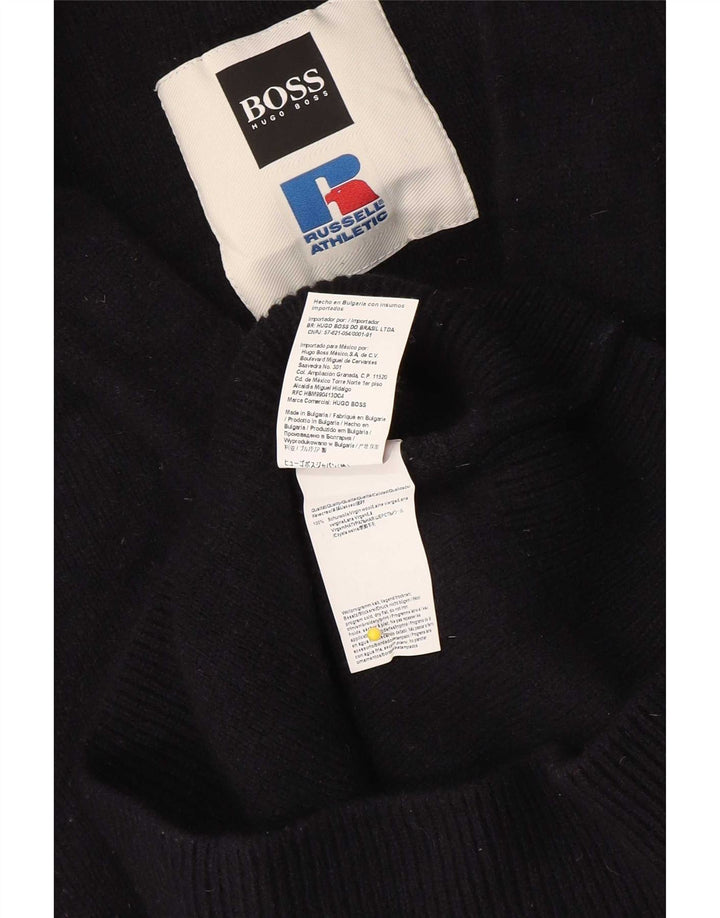 Hugo Boss Maglione da uomo con scollo a V grafico a blocchi di colore blu navy medio