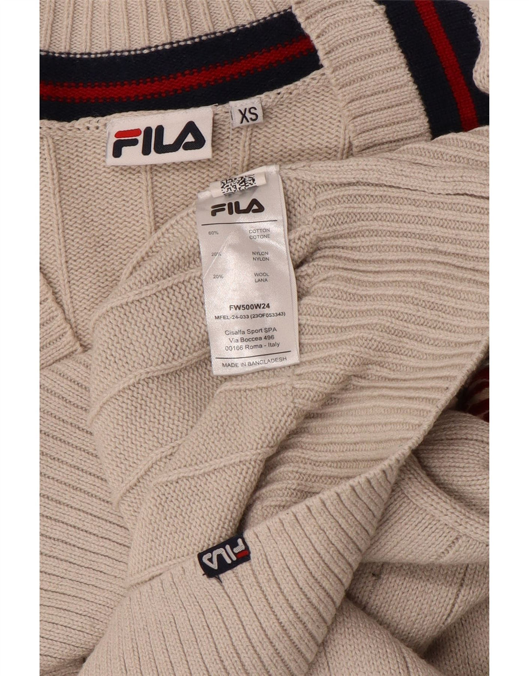 FILA Maglione da donna oversize corto con scollo a V UK 6 XS Cotone beige