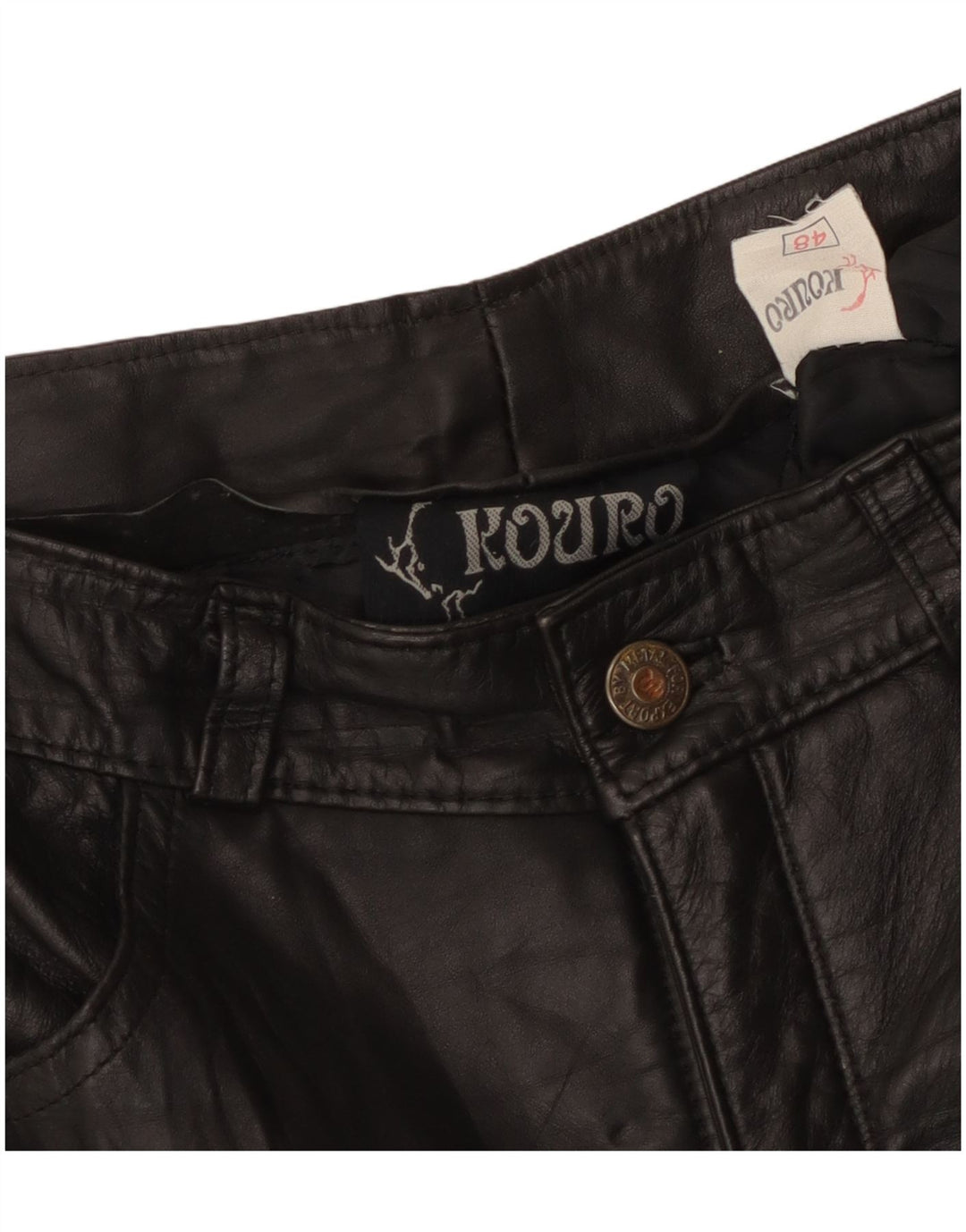 Pantaloni dritti in pelle vintage da donna W30 L29 neri