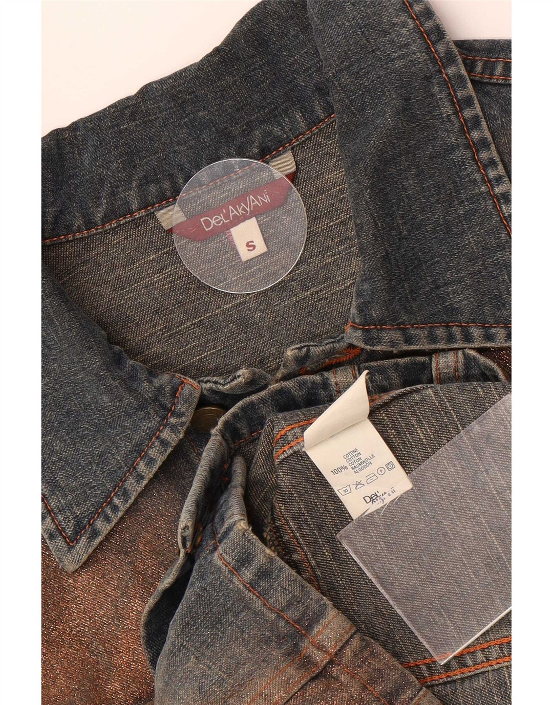 Giacca di jeans vintage da donna UK 10 piccola in cotone color block blu