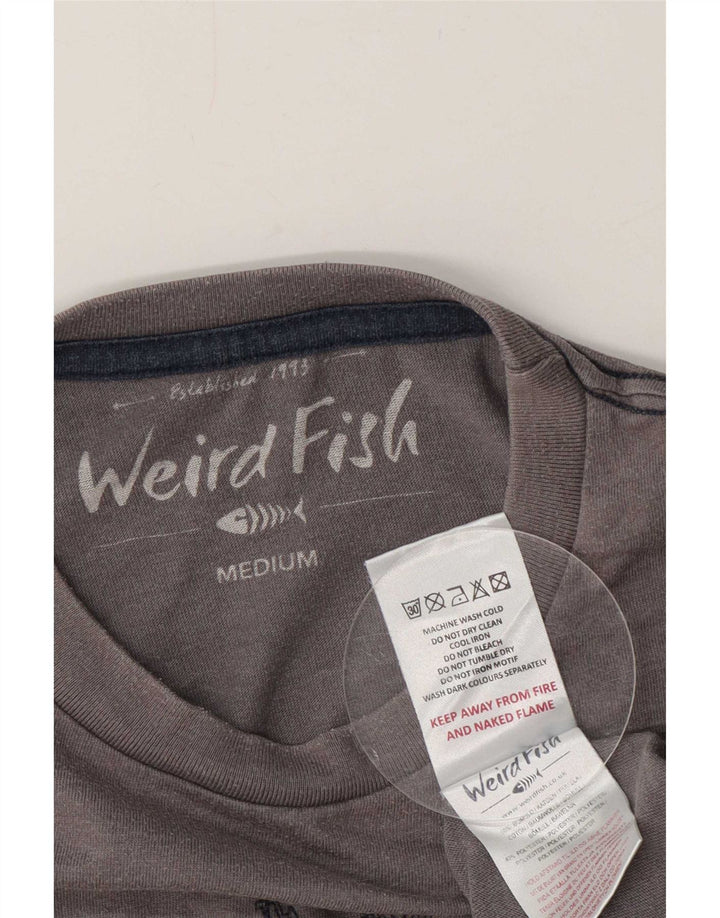 Weird Fish T-shirt grafica da uomo Top in cotone grigio medio