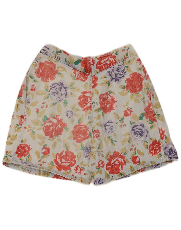 Pantaloncini di jeans con ancoraggio da donna vintage IT 40 piccoli W25 floreale multicolore