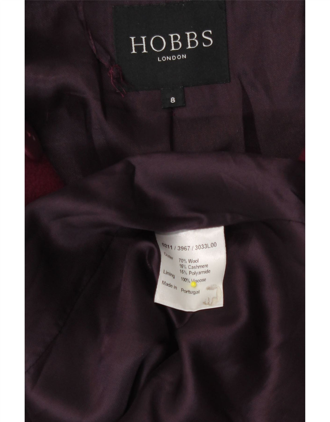Cappotto doppiopetto da donna Hobbs UK 8 piccolo lana viola
