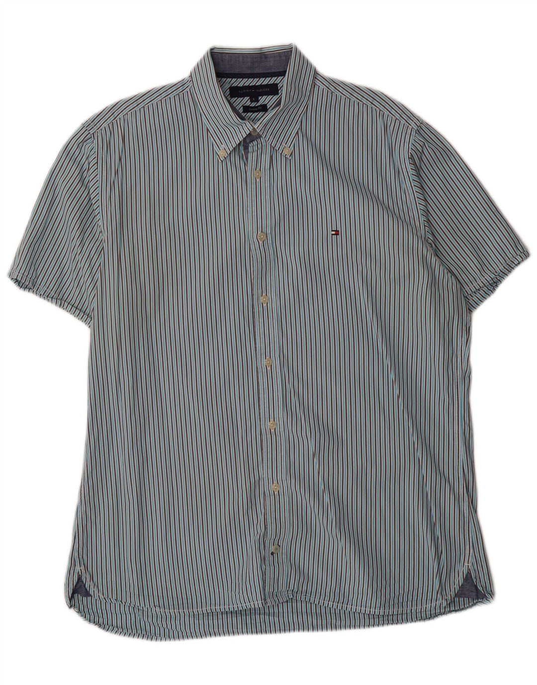 TOMMY HILFIGER Camicia da uomo a maniche corte su misura a righe blu grandi