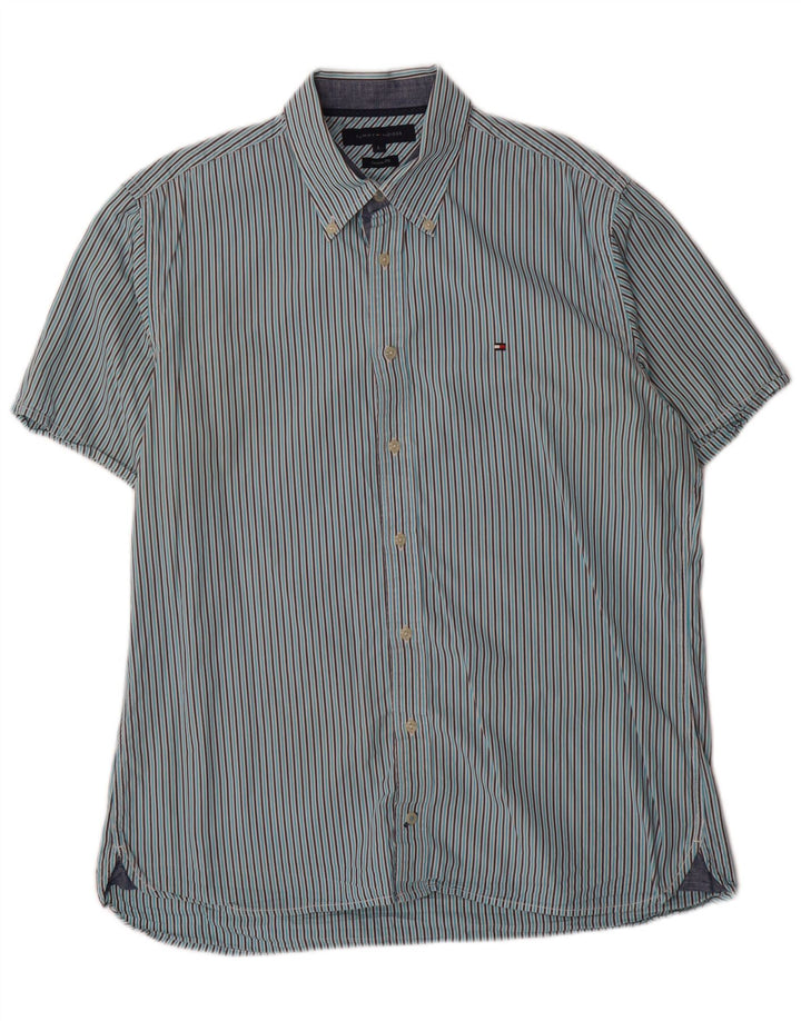 TOMMY HILFIGER Camicia da uomo a maniche corte su misura a righe blu grandi