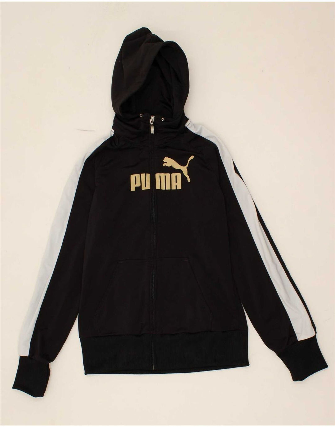 PUMA Womens Graphic Zip Hoodie Sweater UK 12 Medium Black Polyester Vintage Puma and Second-Hand Puma from Messina Hembry 