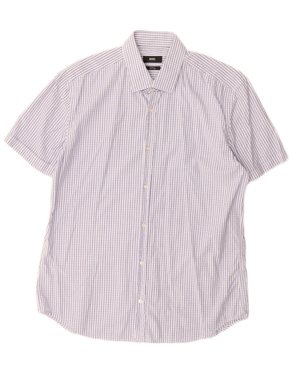 Hugo Boss Mens Short Sleeve Slim Fit Shirt Size 16 41 Large Blue Check