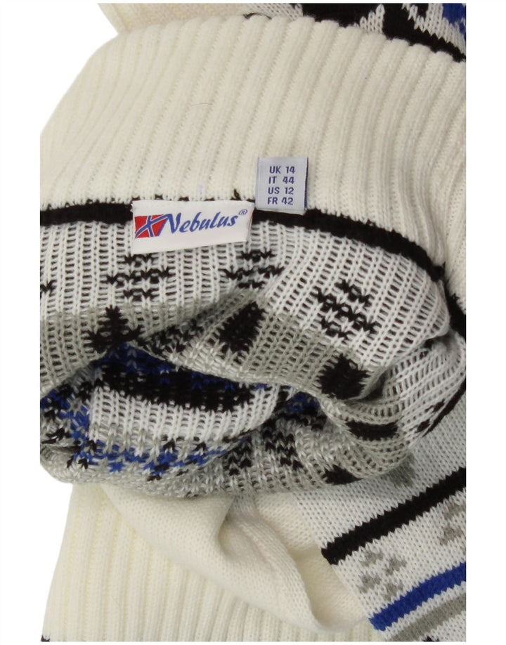 Maglione maglione da donna con collo alto Nebulus UK 14 Large White Fair Isle
