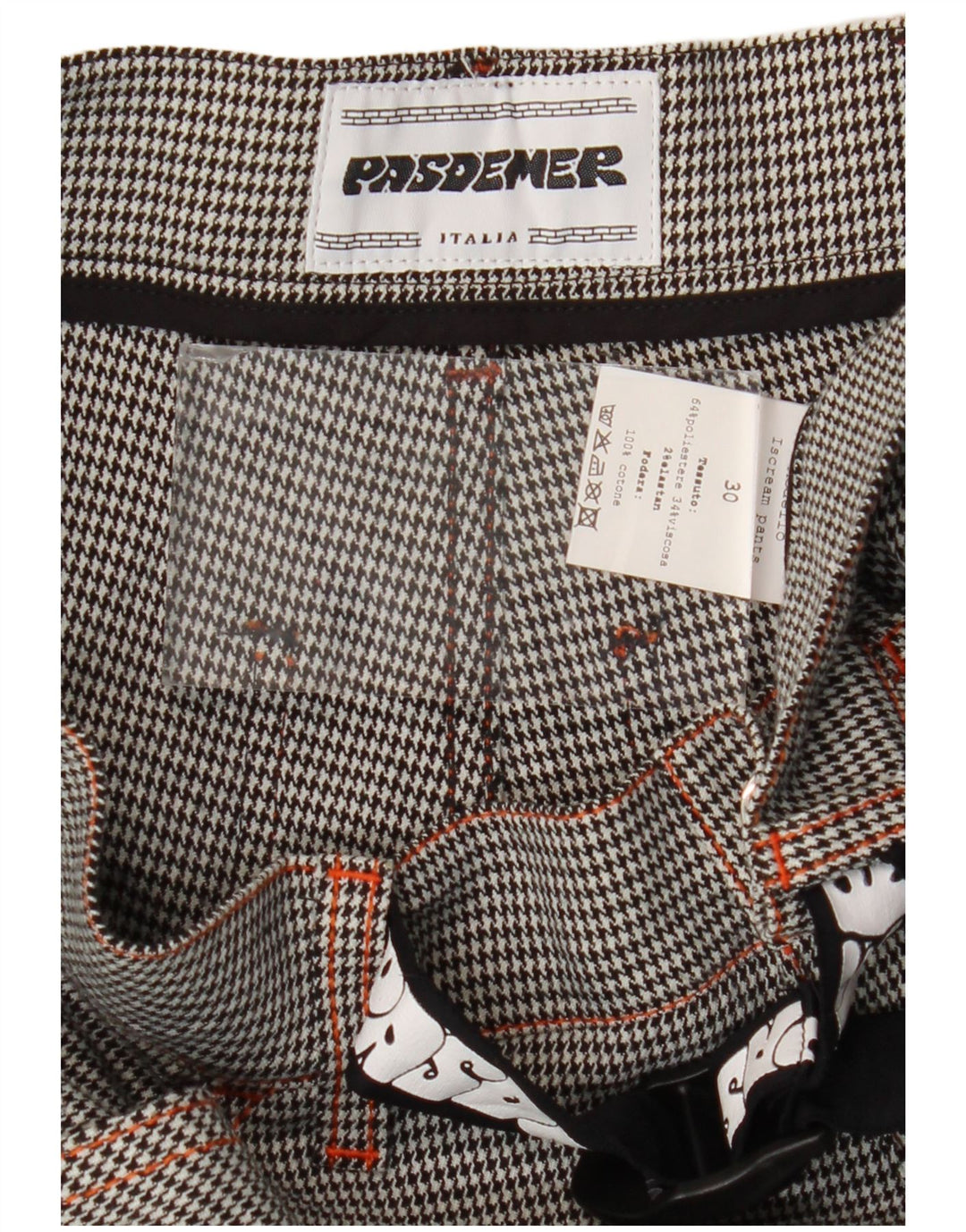 Pantaloni cargo grafici da uomo Pas De Mer W30 L30 Cartoon pied de poule neri