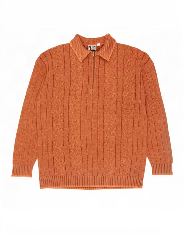 Maglione vintage da uomo con collo alto XL in cotone arancione