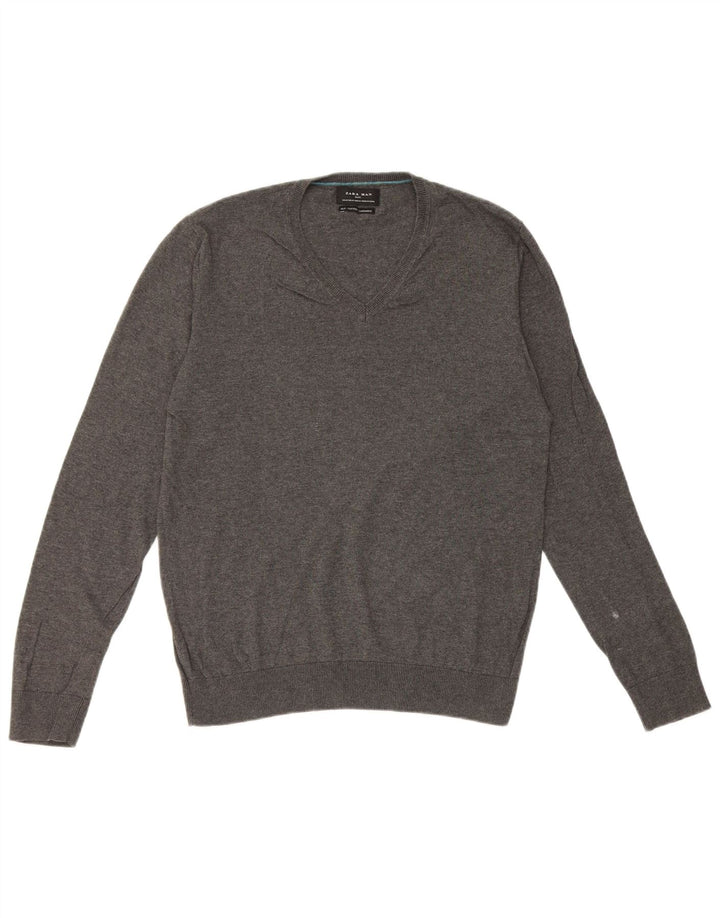 Maglione Zara da uomo con scollo a V in seta grigio medio