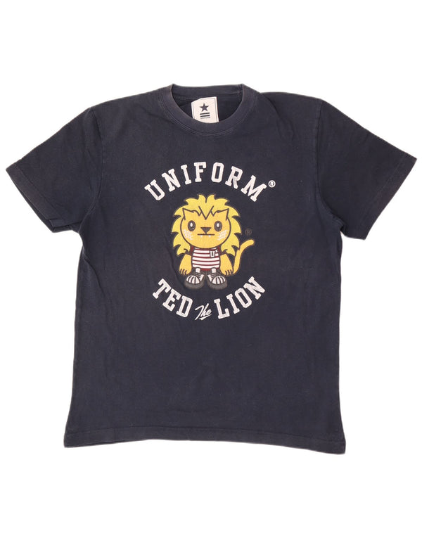 T-shirt grafica da uomo uniforme Top XL in cotone blu navy